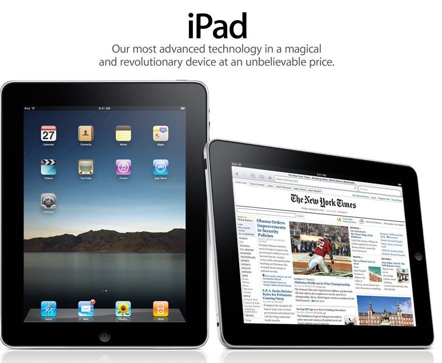 Image of the 1st iPad unveiled on Jan 27, 2010.